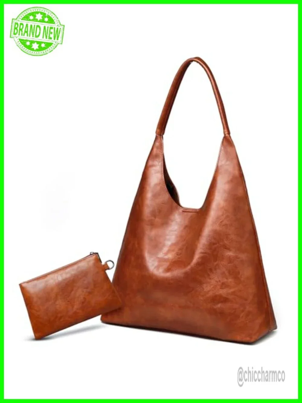 Retro Vegan Leather Slouchy Tote Hobo Bag with Small Purse